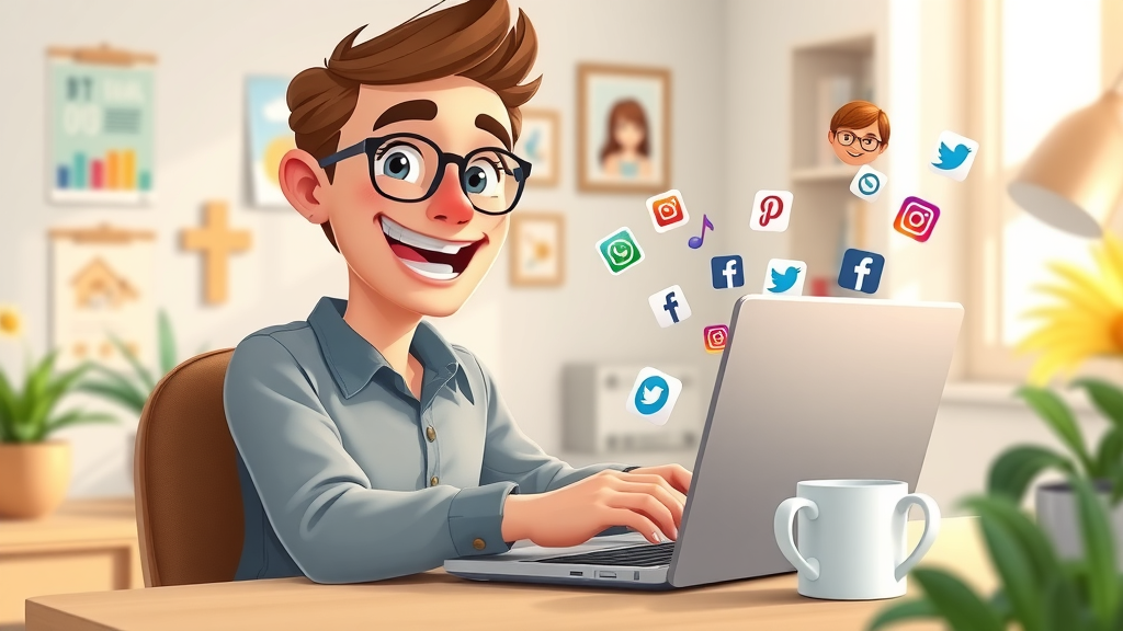 creative marketer scheduling video marketing posts across platforms in a home office