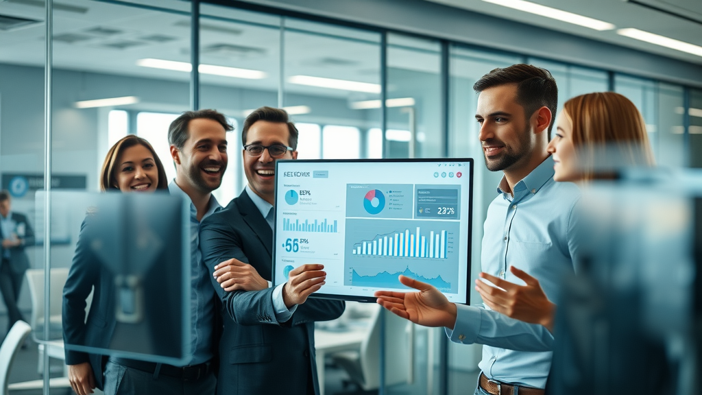 dynamic business team analyzing customer engagement statistics with digital dashboard in modern office, customer engagement techniques