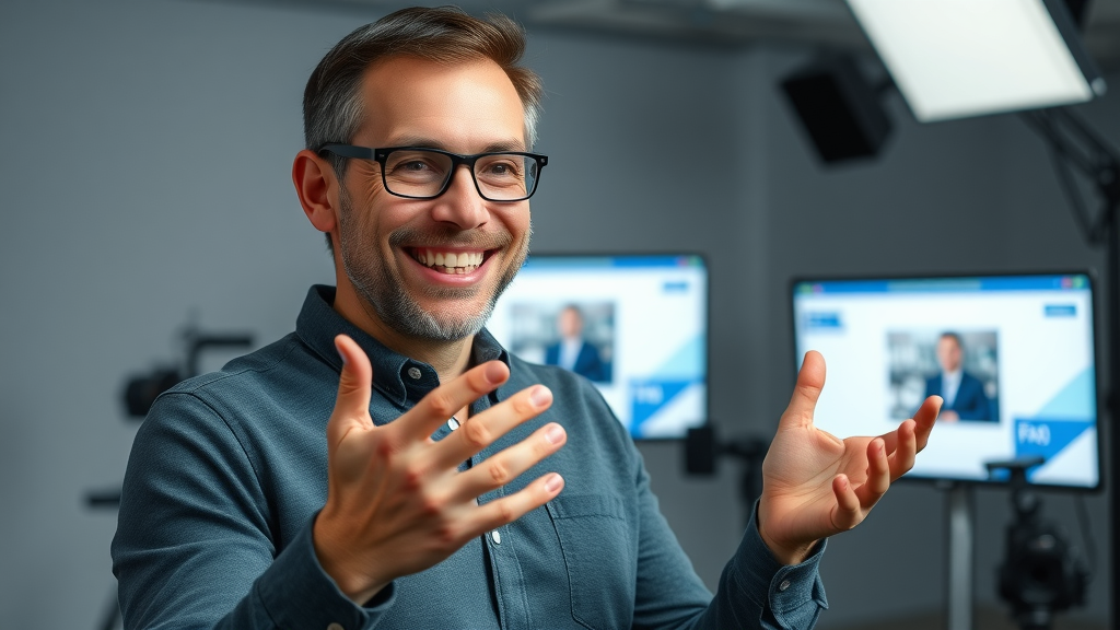 digital marketer explaining video marketing FAQs with camera equipment in a studio