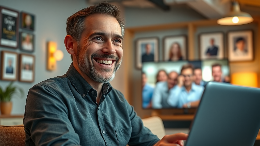 brand ambassador reacting emotionally to campaign video in creative space