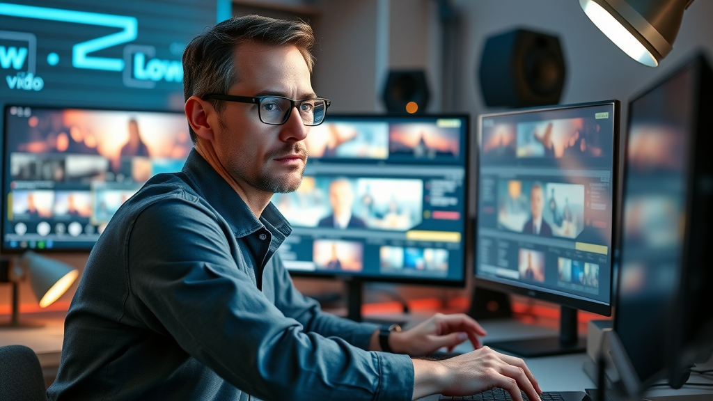 Video editor working on effective marketing video scripting and SEO optimization