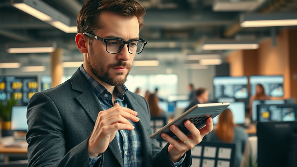 Entrepreneur calculating value of email marketing list in coworking space