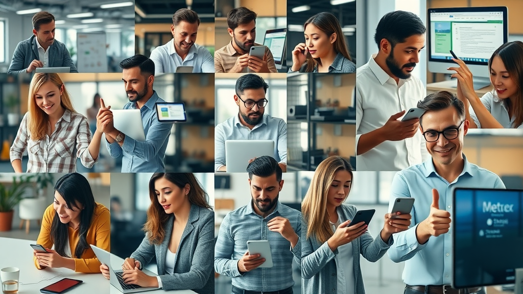 Collage of diverse marketing methods, entrepreneurs using social media marketing, email marketing, and ad platforms for small business marketing
