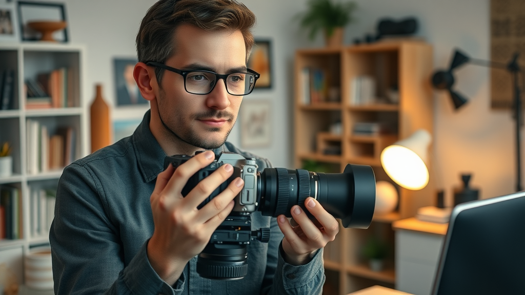 resourceful freelancer setting up camera and lighting for budget storytelling video