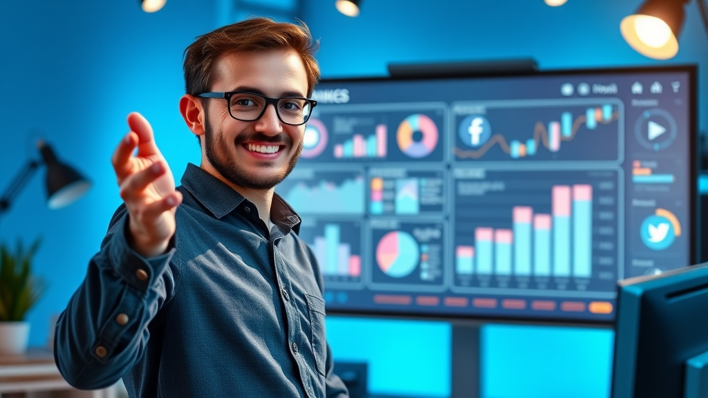 Small business marketer reviewing social media advertising strategy online advertising