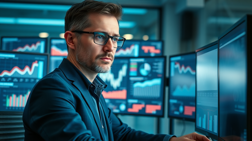 video marketing strategies professional analyzing social media trends on a digital dashboard