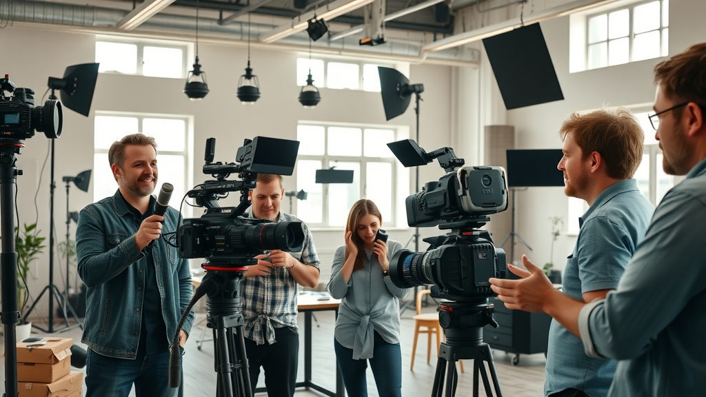 Professional video team producing consistent video marketing content for multiple platforms