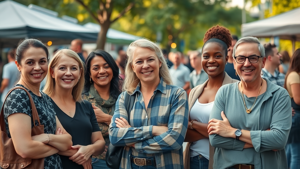 Supportive local business community group at a local event small business marketing strategies