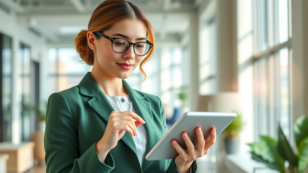 Professional reviewing best email marketing practices checklist in office lobby