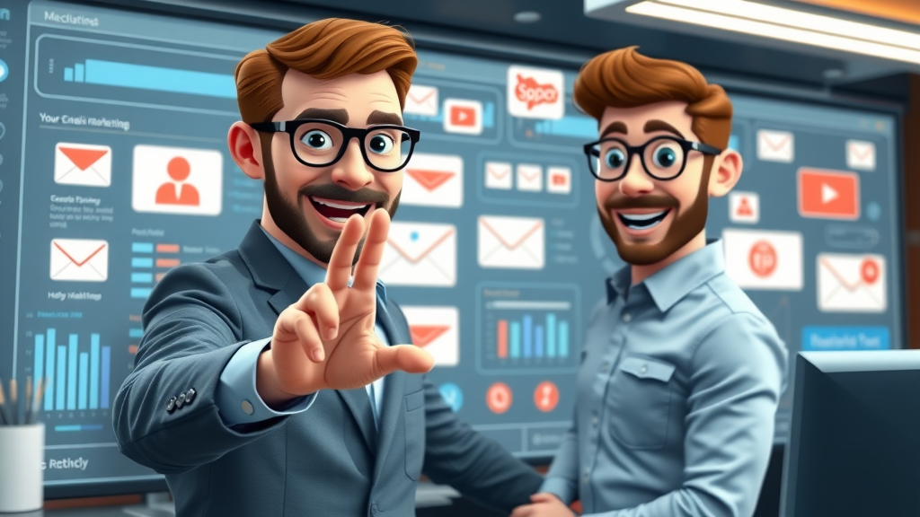 Interface of leading email marketing tools like Mailchimp and HubSpot, with marketer selecting platform features