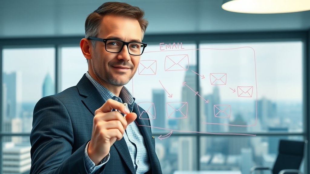 CMO mapping out an advanced email marketing strategy on a glass board