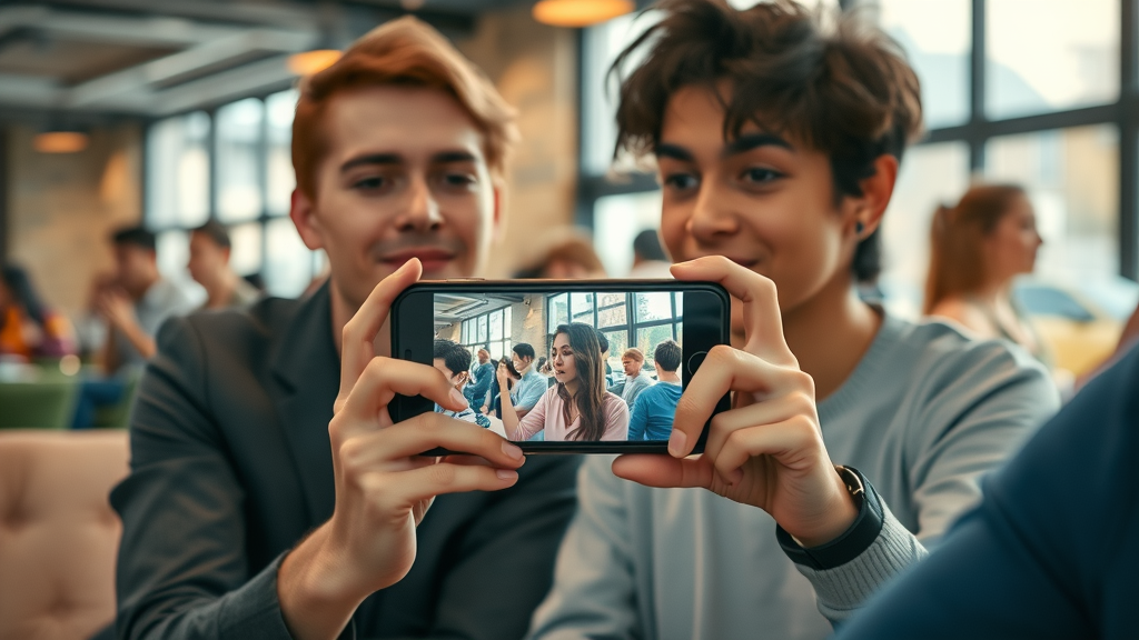 video content captivated young audience phone screen watching creative social media video