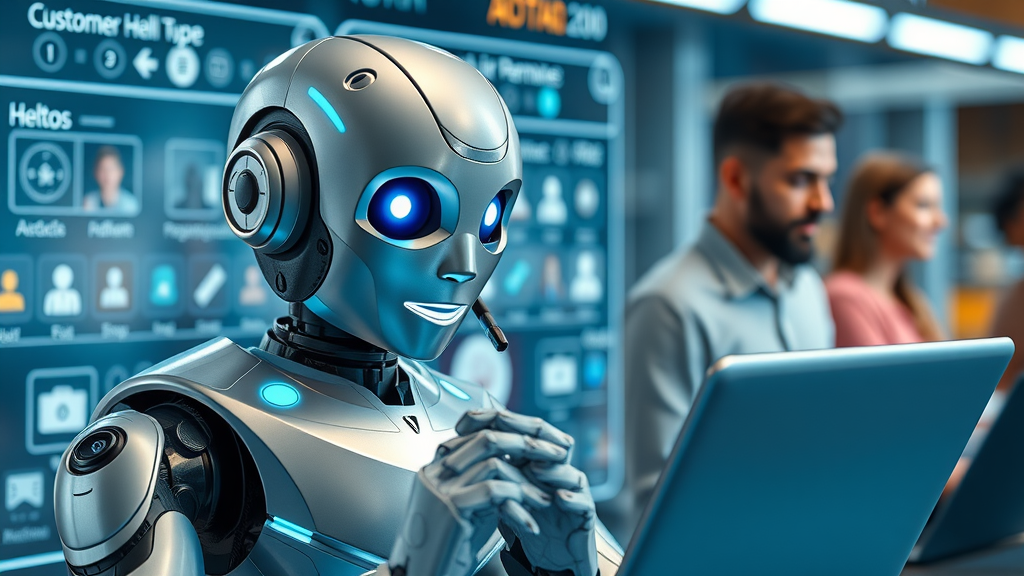 futuristic robot assisting customers with AI-powered customer engagement support