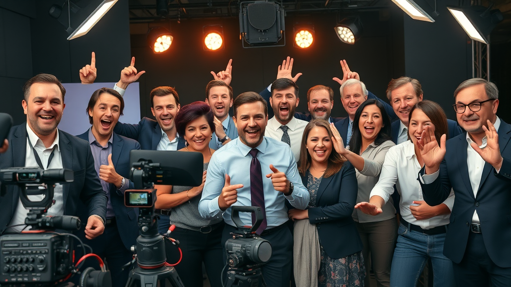 diverse business team filming various types of marketing videos in a studio