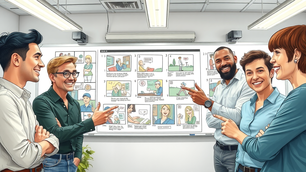 Creative marketing team planning a video marketing strategy storyboard