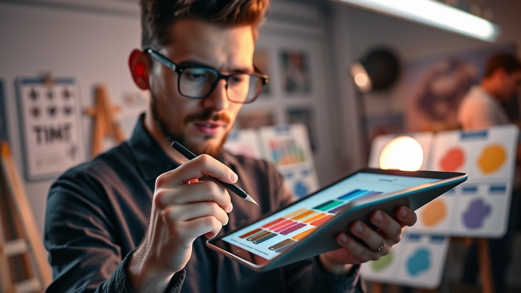 visual branding - digital artist creating branded social media for small business with vibrant color palette