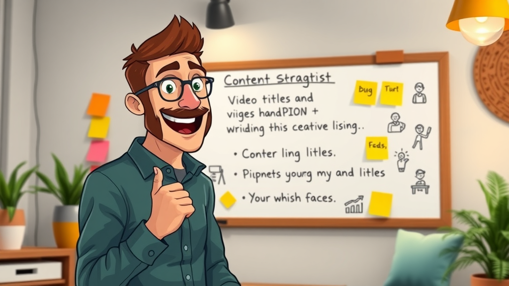 content strategist brainstorming effective video titles and seo video descriptions in a creative setting