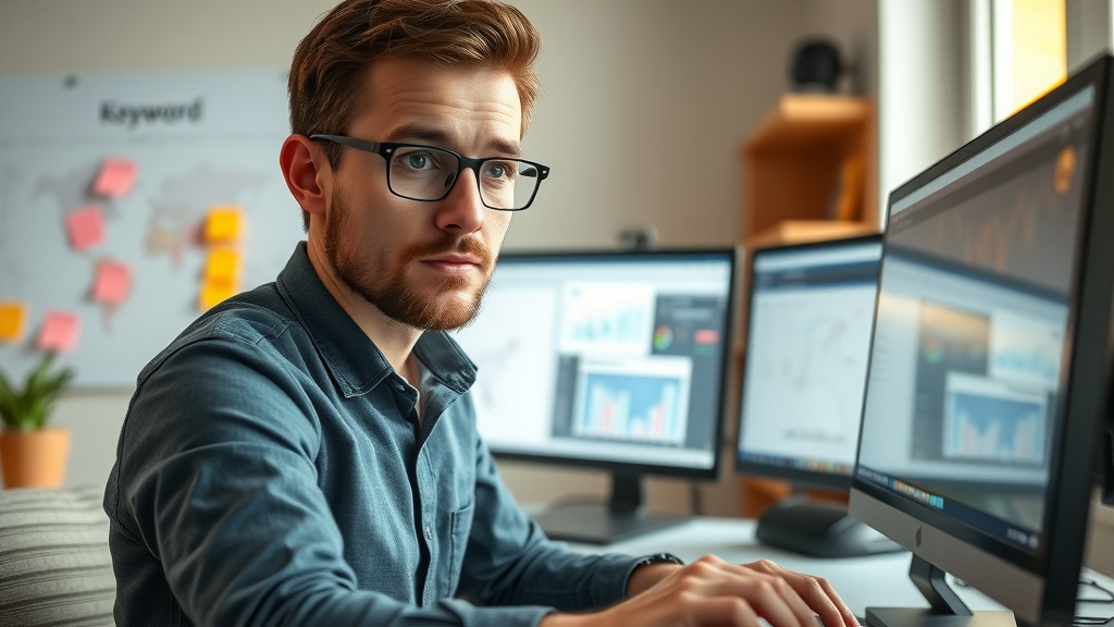analyzing keyword research tools for video seo optimization in a digital workspace
