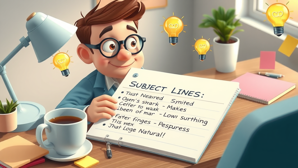 Copywriter brainstorming high-converting subject lines for email marketing
