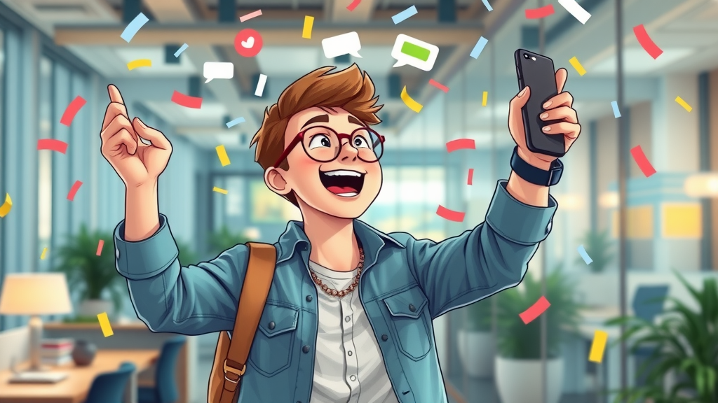Entrepreneur celebrating viral social media campaign online advertising methods