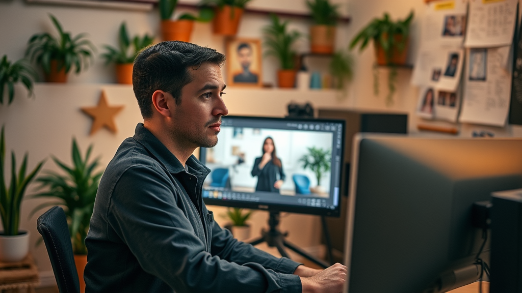 inspirational content creator editing a brand story video