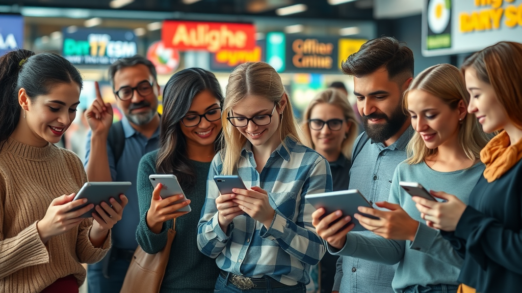 customers interacting with brand across touchpoints and devices representing customer journey and engagement strategies