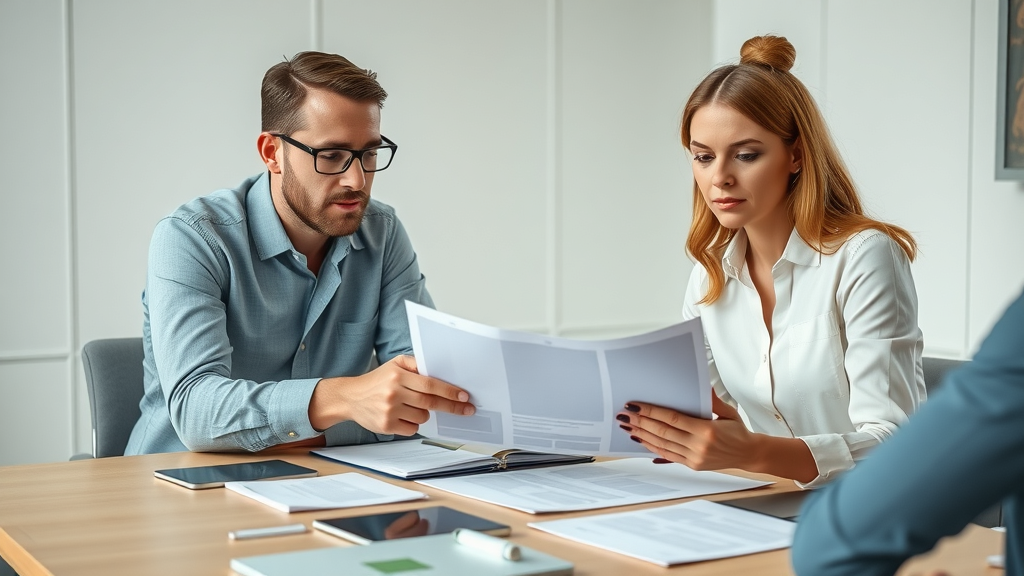 Small business team reviewing brand style guide, maintaining consistent business brand identity