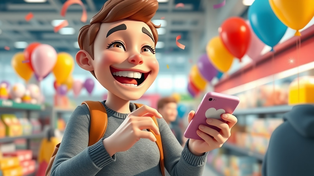 enthusiastic customer using digital loyalty program app for customer engagement techniques