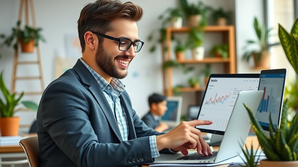 Small business owner reviewing digital ad analytics dashboard online advertising methods